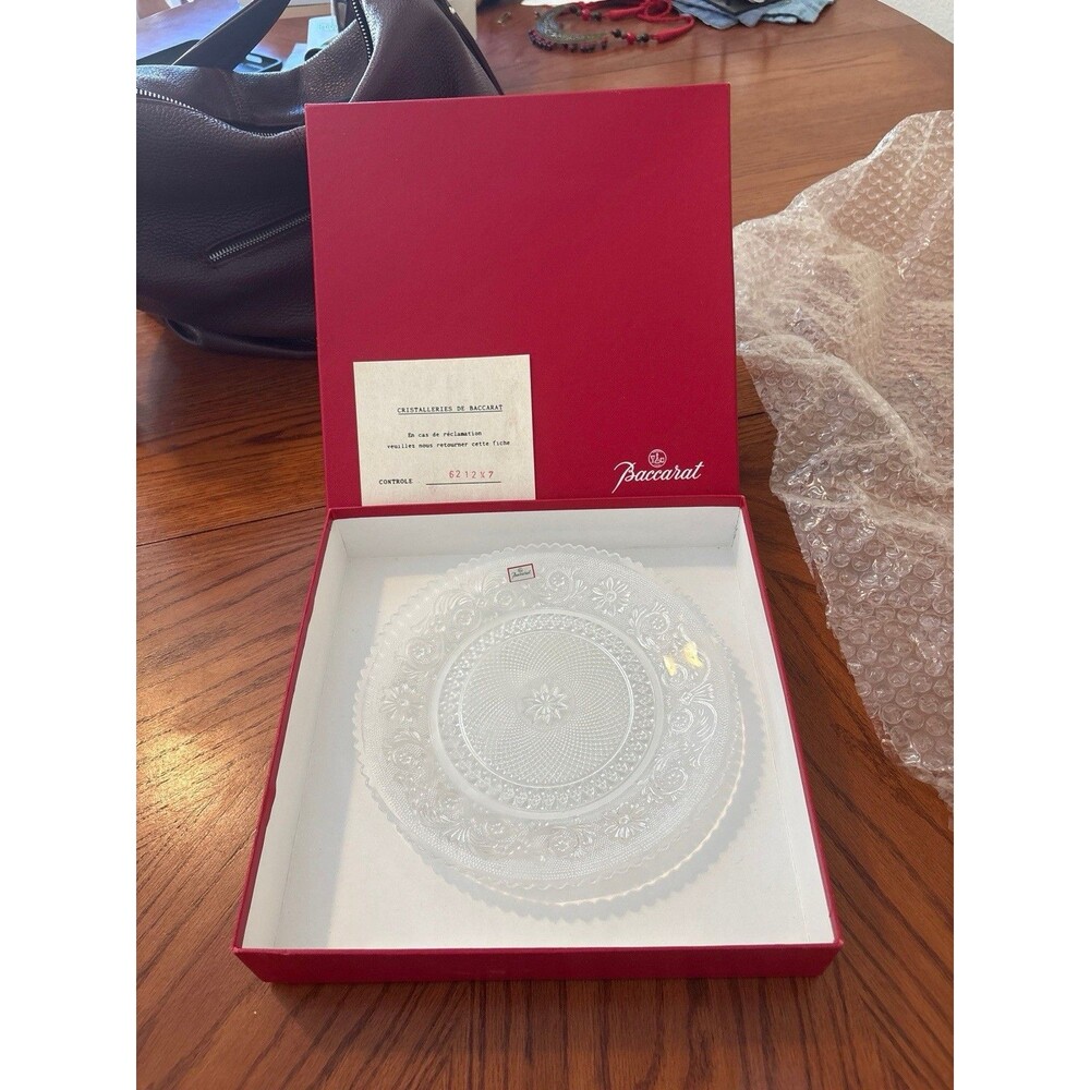 Baccarat Crystal Arabesque Dessert Plate 6.25" France AS IS / CLOUDY RIM Boxed